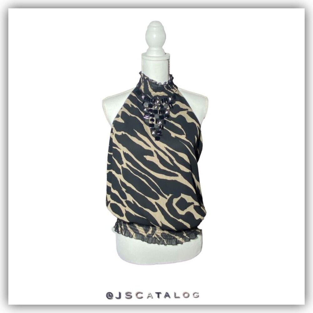 Animal Print A-line Chiffon with Rhinestones Blouse - Size 10